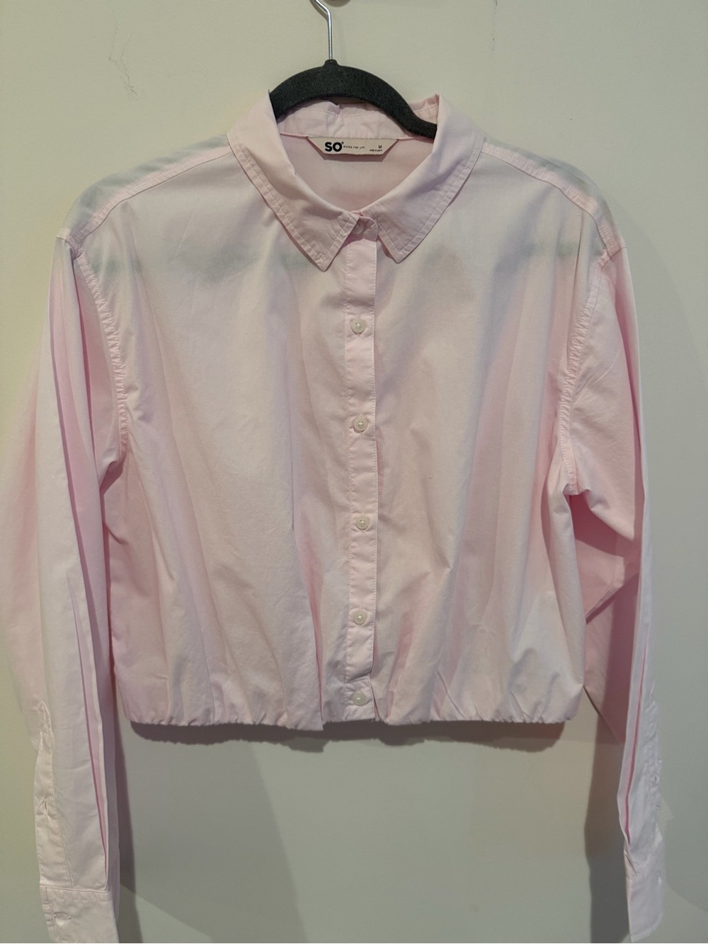 SO Pale Pink Cropped Button-Down Shirt